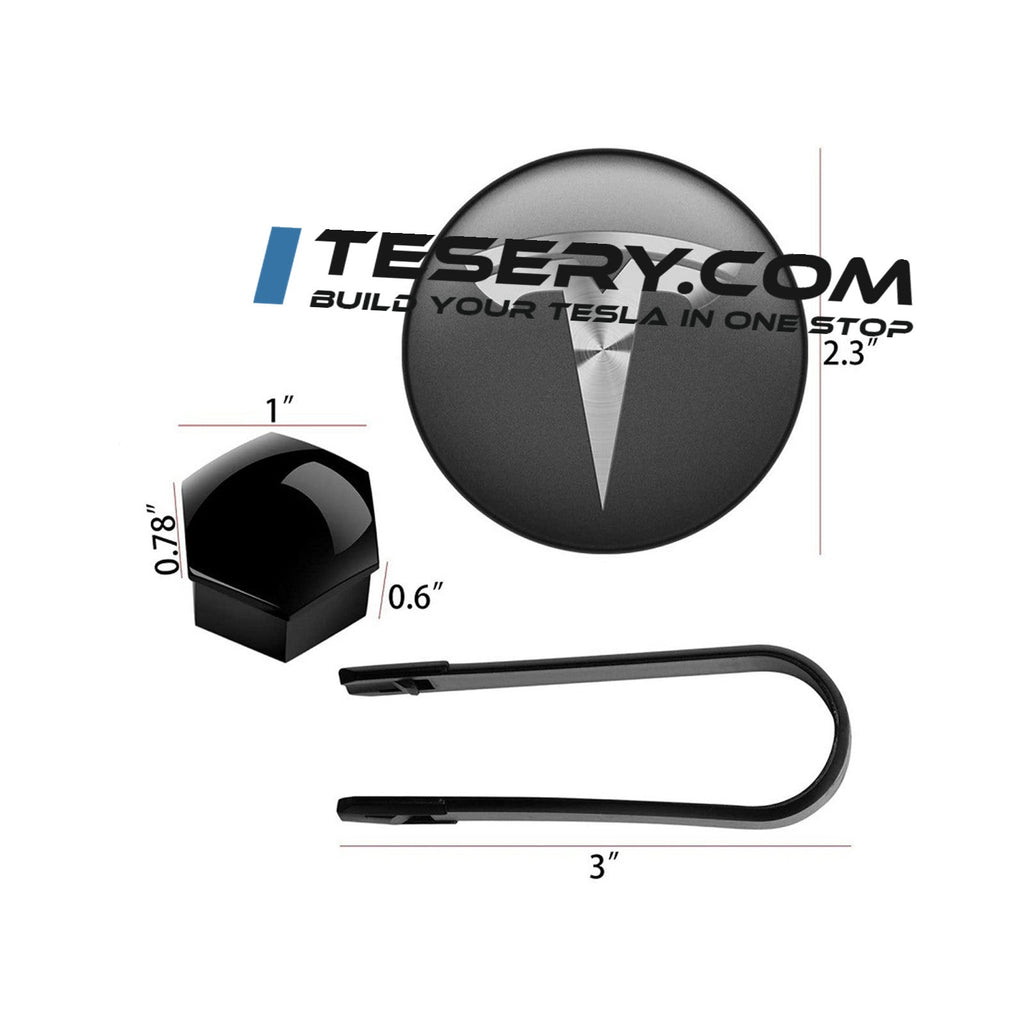 Wheel Center Cap Kit with Puller for Model 3/Y/S/X | 4 Hub Caps + 20 Lug Nut Covers