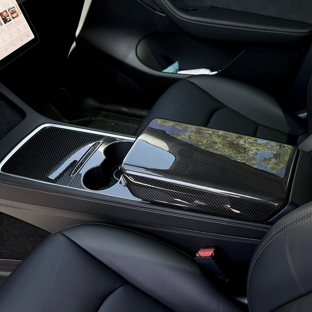 TESERY Model Y / 3 Armrest Cover - Dry Carbon Fiber Interior Mods