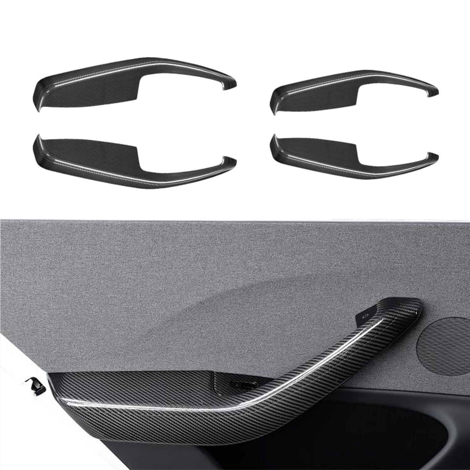 Real Dry Carbon Fiber Door Armrest Cover Overlays for Model 3 Highland