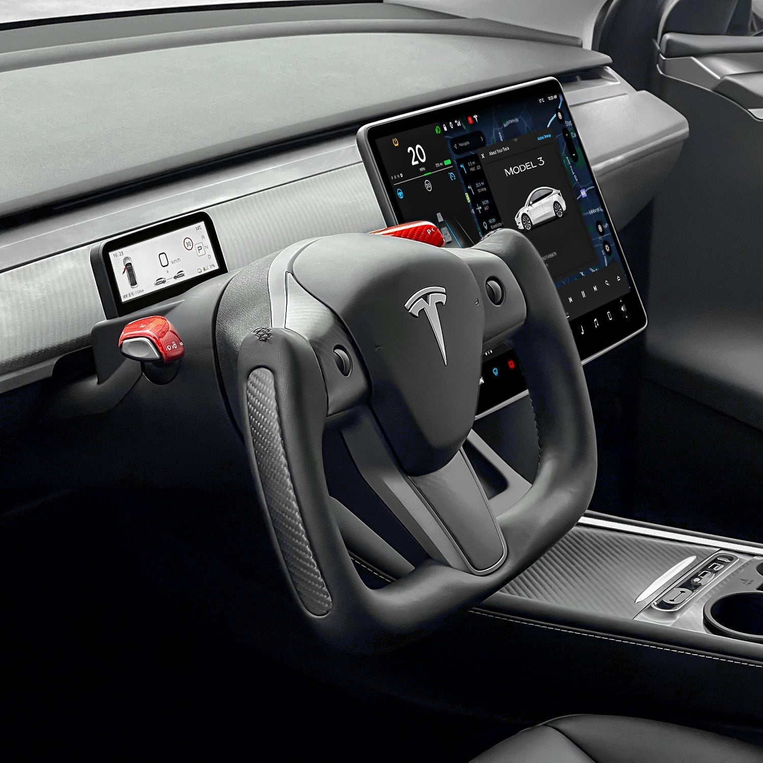 TESERY Yoke Carbon Fiber Steering Wheel for Tesla Model 3 / Y【Style 34】