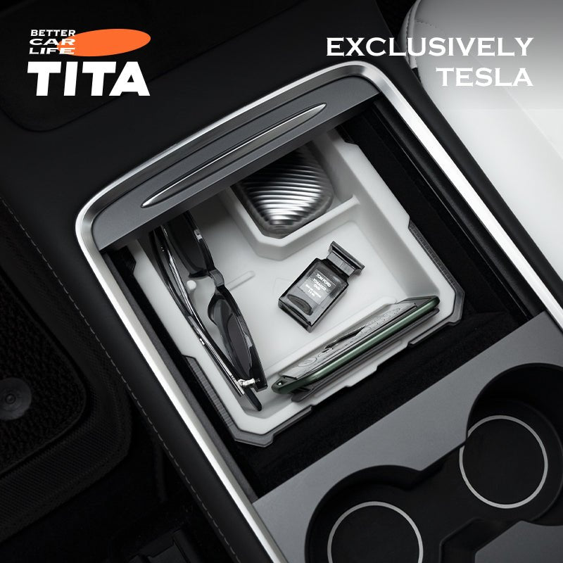 TITA Center Console Storage Box for Model 3/Y | Drawer Design | Food-Grade Silicone | 3 Colors